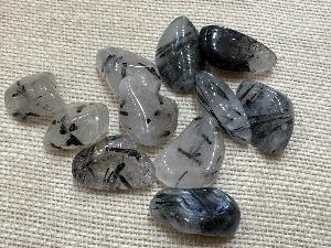 Quartz - with Black Tourmaline up to 5g Tumble Stone (Tourmalinated Quartz) (Selected)
