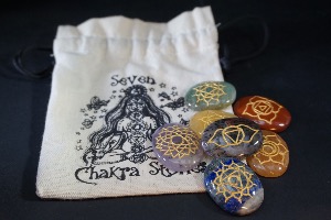 Chakra Set, Oval shape with Gold Symbols & Bag (Selected)