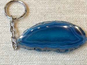 Agate Slice - Dyed Blue -  Key Ring (ref.KC55) 