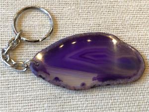 Agate Slice - Dyed Purple-  Key Ring (ref.KC60) 