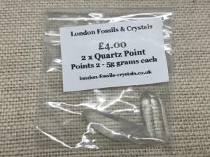 Quartz, Points 2-5g each, Pack of 2 Quartz Points (Selected)