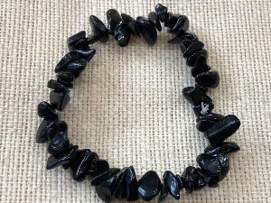 Black Tourmaline - Tumbled Beads - Elasticated Bracelet (Selected)