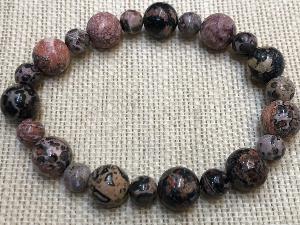 Jasper (Rhyolite) - Leopardskin 8mm & 10mm Round Beads.  20cm Elasticated Bracelet (Ref SHMB2108))