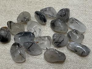 Quartz - with Black Tourmaline 5g to 10g Tumble Stone (Tourmalinated Quartz) (Selected)