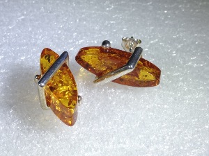 Honey Amber, Sterling Silver Studs Earrings (No.22)