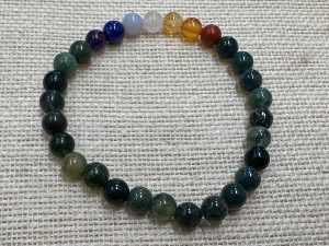 Chakra with Moss Agate - 6mm Beads, 18cm Elasticated Bracelet (Ref SHMB2504) 