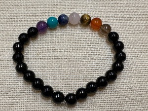Chakra with Black Onyx - 8mm Beads, 20cm Elasticated Bracelet (Ref SHMB2508) 