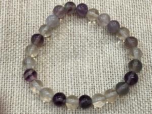 Fluorite - Purple & Clear - 8mm Round Beads - 19cm Elasticated Bracelet (Ref SHMB2104)