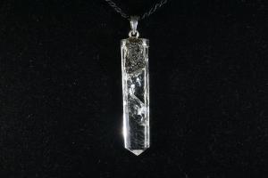 Moldavite & Quartz Point, Sterling Silver Pendant, from Czech Republic (REF:MOLDSP9)