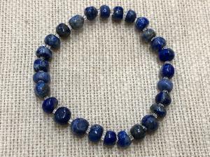 Lapis Lazuli 'button' Bead, 18cm Elasticated Bracelet (refSHMB2324)