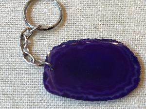 Agate Slice - Dyed Purple-  Key Ring (ref.KC57) 