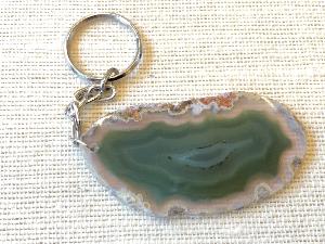 Agate Slice - Dyed Green-  Key Ring (ref.KC62) 