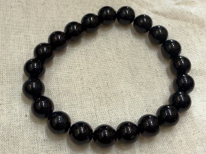 Black Tourmaline beads, 21cm Elasticated Bracelet (Ref shmb0626109)