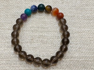 Chakra with Smokey quartz - 8mm Beads, 18cm Elasticated Bracelet (Ref SHMB2505) 