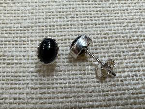 Jet - Whitby, England - Oval Sterling Silver Stud Earrings (Ref E51)