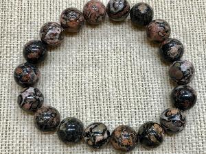 Jasper (Rhyolite) - Leopardskin 11mm Round Beads Elasticated Bracelet (Ref SHMB2107))