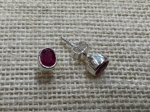 Ruby - Tiny Oval Sterling Silver Stud Earrings (Ref E52)