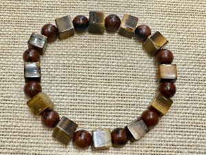 Tiger Eye - Golden  and Mahogany Obsidian - 8mm Beads - 19cm Elasticated Bracelet (Ref SHMB253033)