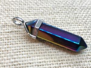 Titanium coated Hematite  - Crafted Point Pendant - Silver Plated (Selected)