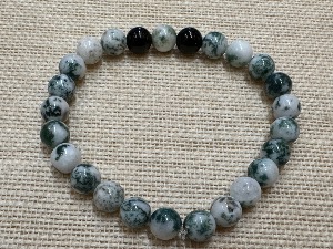 Agate - Tree & Black Agate - Elasticated 20cm Bracelet (SHMB2690) 