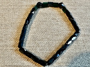 Hematite (Magnetic) with Malachite Accents Beads. Very Large 22cm Elasticated Bracelet (SHMB2735)