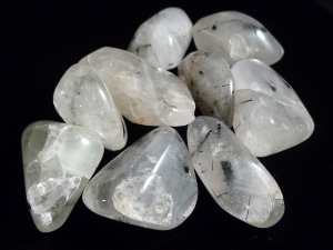 Quartz - with Black Tourmaline ("B" Grade) Tumble Stone (Tourmalinated) (Selected)