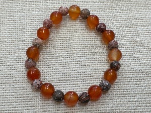 Carnelian & Leopardskin Jasper (Rhyolite) Beads, 17cm (Very Small) Elasticated Bracelet (refSHMB2523) 