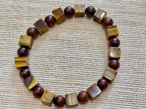Tiger Eye - Golden  and Mahogany Obsidian - 8mm Beads - 21cm Elasticated Bracelet (Ref SHMB253034)