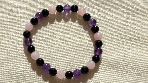 Amethyst, Rose Quartz & Black Tourmaline - Elasticated 17cm (Very Small) Bracelet (SHMB253073) 