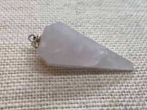 Rose Quartz - Polished Faceted Point Pendant - Silver Plated fitting (refPP2)