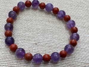 Amethyst & Red Jasper Beads, 17cm (Very Small) Elasticated Bracelet (refSHMB2533)