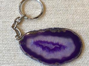 Agate Slice - Dyed Purple-  Key Ring (ref.KC61) 