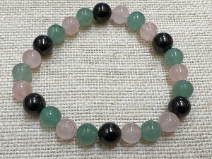 Shungite, Green Aventurine and Rose Quartz 20cm Elasticated Bracelet (ref SHMB2521)