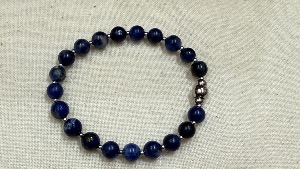Sodalite & Stainless Steel - Elasticated Bead Bracelet, 16cm (Very Small) (ref 112540)