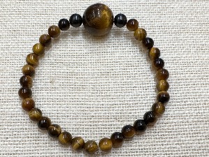 Tiger Eye - Golden - 15mm Bead & 6mm Beads - 20cm Elasticated Bracelet (Ref SHMB2498)