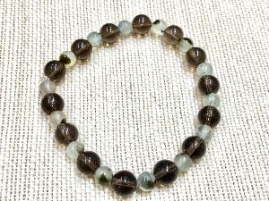 Prehnite Bead & Smokey Quartz Bead, 20cm Elasticated Bracelet (ref SHMB2254)